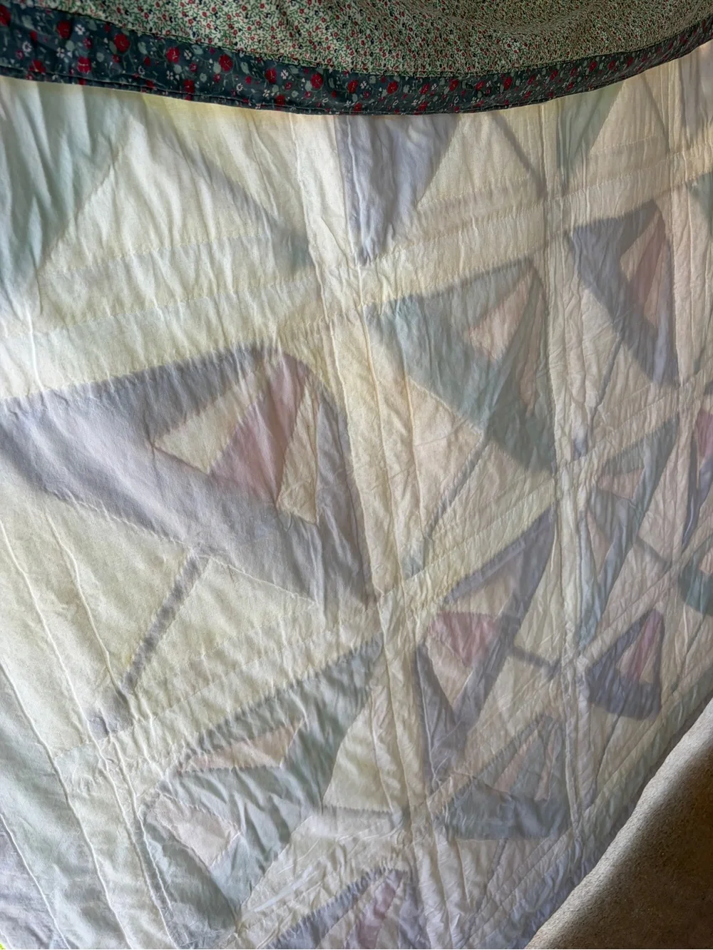 Vintage Handmade Umbrella Quilt 64X80 - Cottage Floral Patchwork Quilt